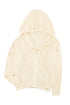Zipper V-Neck Dropped Sleeve Hooded Solid Sweater
